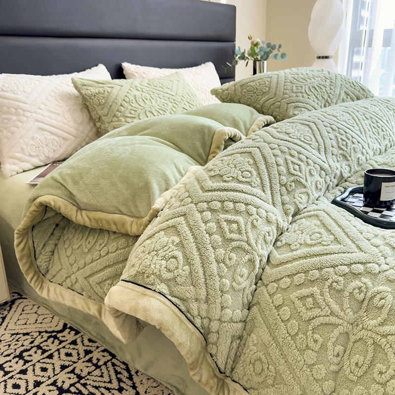 Solid Color Milk Velvet 4pcs Bedding Set with Quilt Cover Bed Sheet Pillowcase Luxury Thick Warm Duvet Cover Set Soft Bed Sets