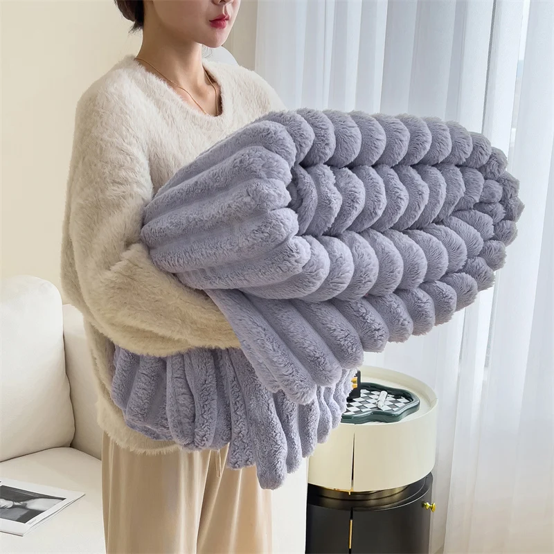 WASART Soft warm Imitation fur blanket winter fluffy rabbit plush large bedspread sofa throw coral fleece bed blanket home decor
