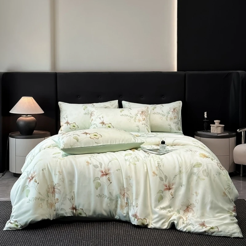 Luxury Organic Bamboo Silky Bed linens Bedding Set Vintage Flat Bed Sheet Double Queen King Duvet Cover Pillowcases Rural Style