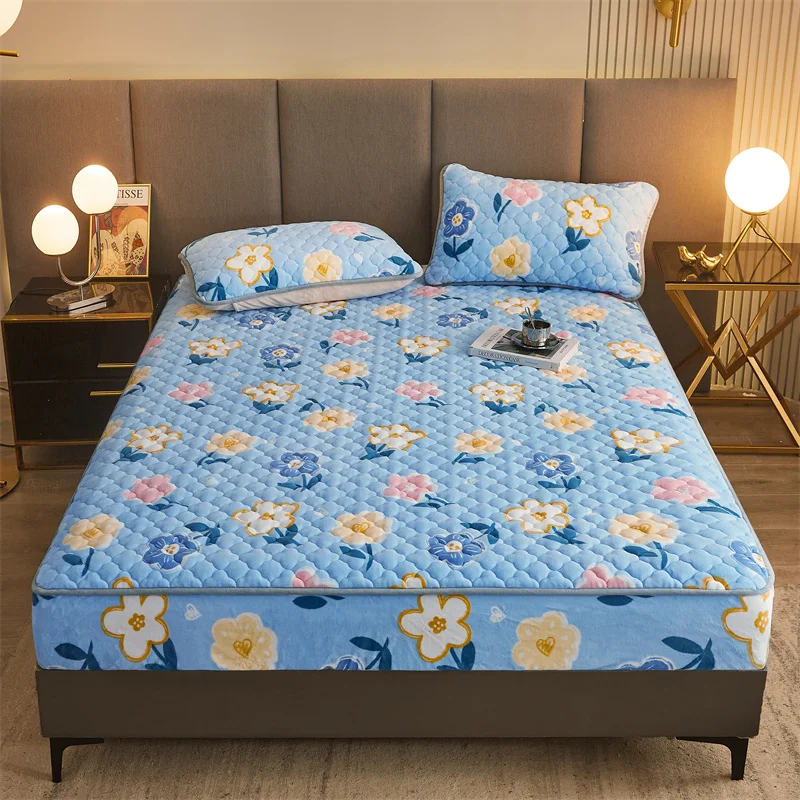 WASART Winter warm coral fleece mattress protector cover king size 2 people double bed elastic fitted sheet style protection pad