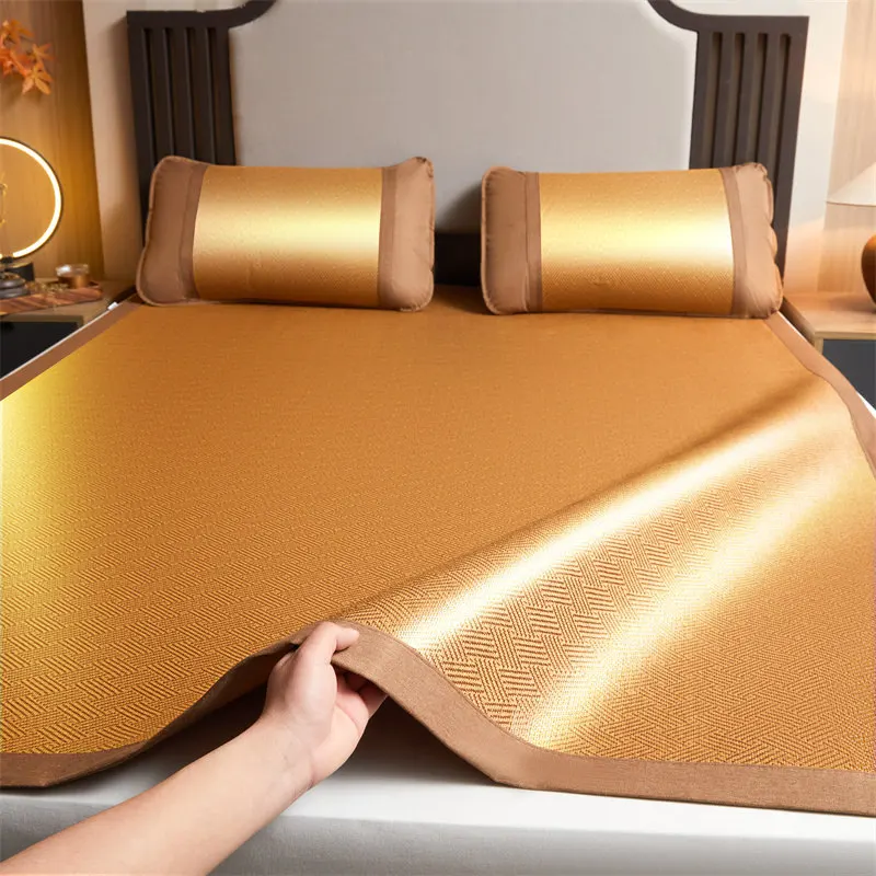 Durable Foldable Bamboo Cooling Mat for Bed Floral Printed Summer Mat for Single Double King Queen Size Bedding Set Mattress Pad