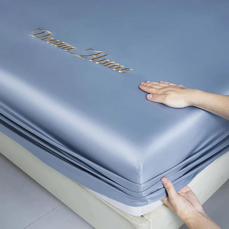 WASART Smooth satin rayon fitted sheet mattress cover summer bedspreads solid silky embroidery couple luxury double bed bedsheet
