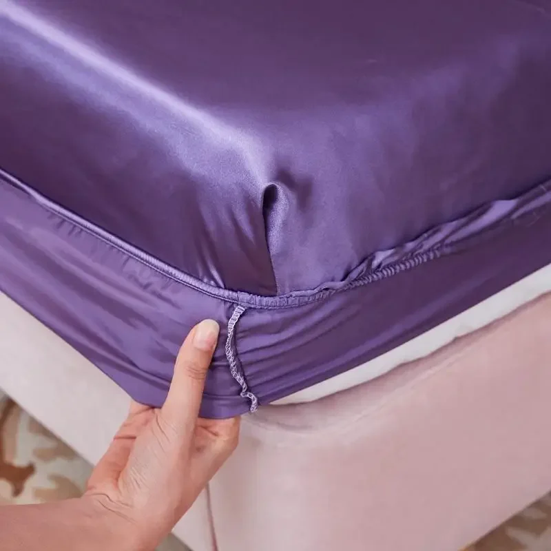 WASART Washable satin rayon fitted sheet elastic mattress cover summer bedspread single double bed linens 2 people bedsheet 150
