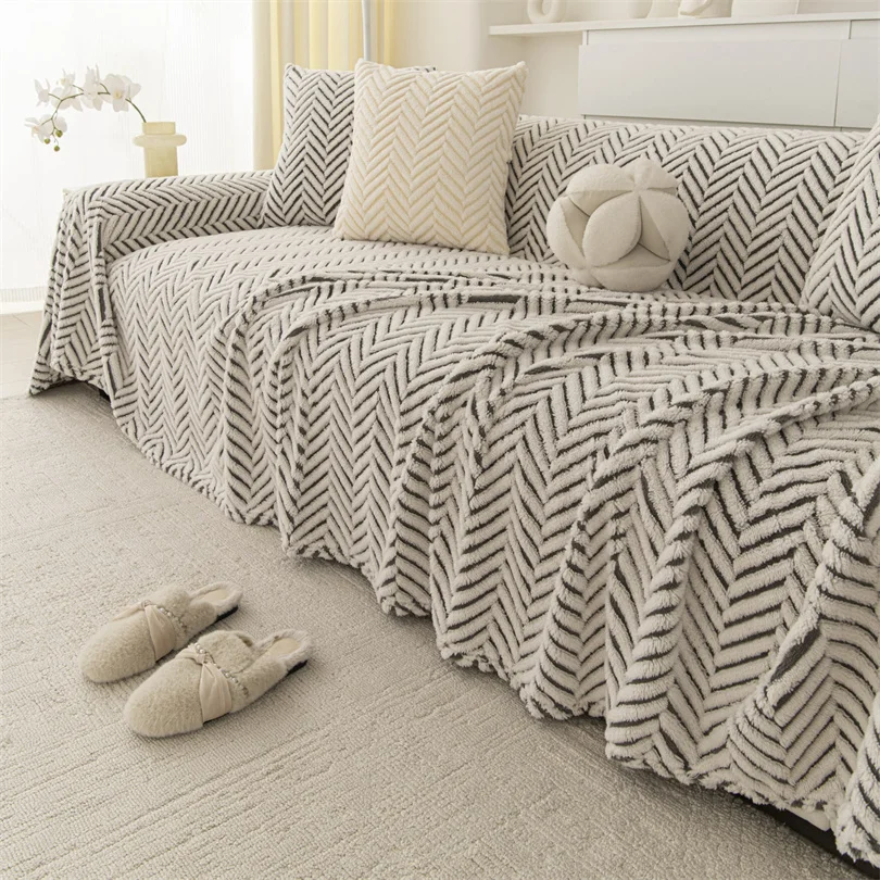 Minimalist Jacquard Plush Fleece Sofa Towel for Living Room Camping Picnic Large Size Blanket Thicken Sofa Cover All Inclusive