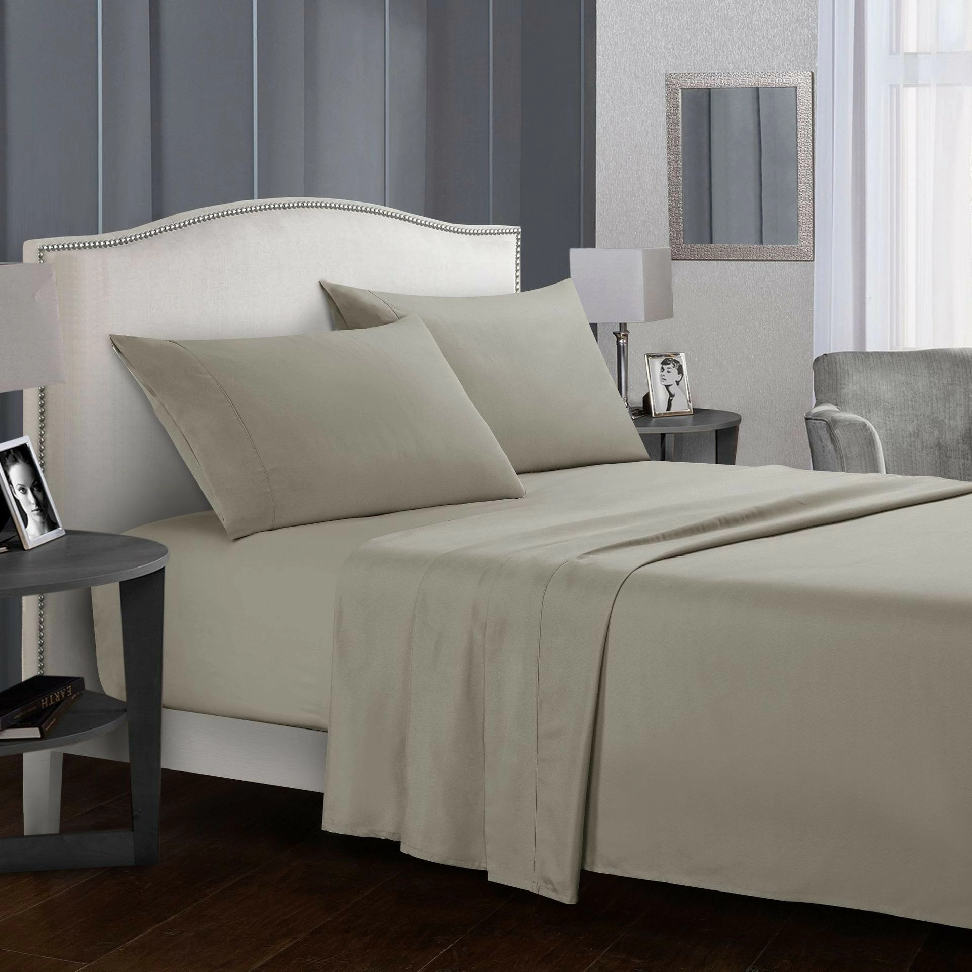 Battilo Bed Sheet Set Solid Luxury Super Soft Comfortable 4-Piece Bedding Set with Pillows Case For Twin/Full/Queen/King