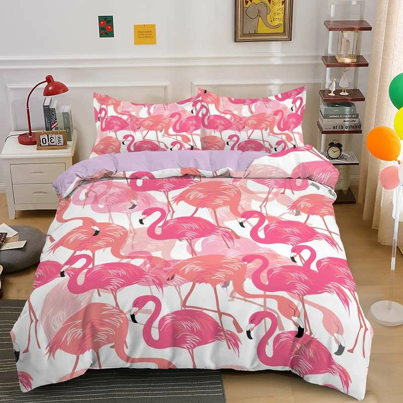 3D Flamingo Printed Duvet Cover Set Quilt Bedding