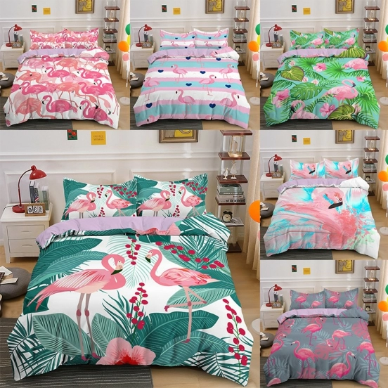 3D Flamingo Printed Duvet Cover Set Quilt Bedding