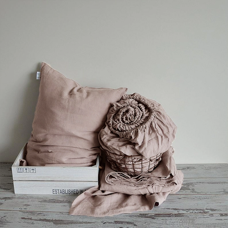 4PCS Pure Linen Bedding Set with Duvet Cover Flat Bed Sheet or Fitted Sheet Pillowcase 140x200 240x220 King Queen Single Size